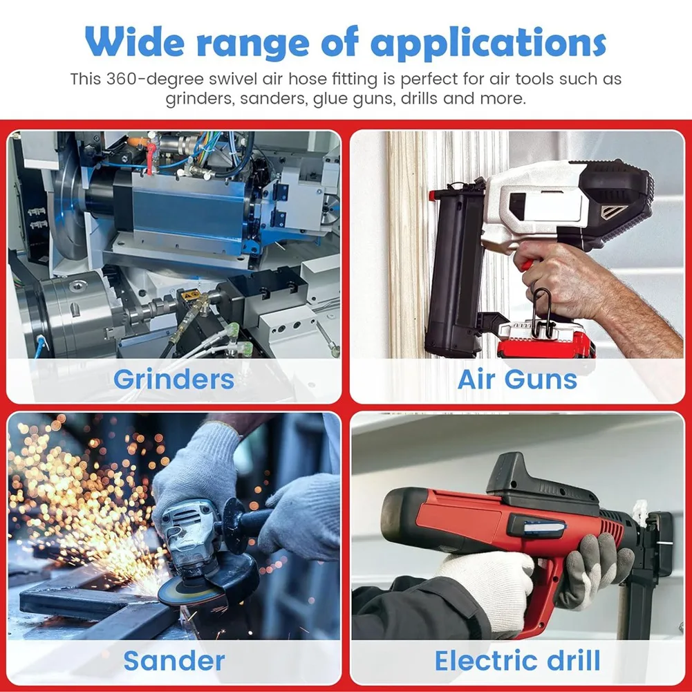 Conector da mangueira de ar ABMR-4Pcs, encaixe giratório de alumínio da mangueira de ar de 360 graus 1/4 Polegada encaixes de ar giratórios industriais 150psi