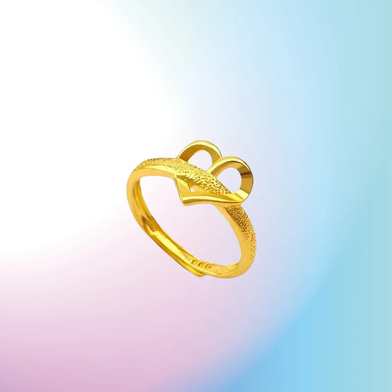 

NEW 9999 Real Gold 24K Women's Love Ring Scrub Cross Love Index Finger Opening Women's Ring