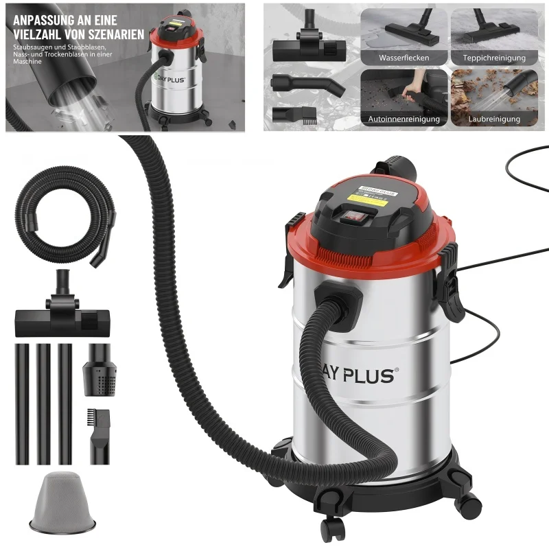 Aspiradora Industrial BRIEFNESS 5000W 19KPA 3 en 1 - Aspiradora en Seco y Húmedo de 20L con Soplador, Succión de Polvo y Agua para Taller, Fábrica, Garaje