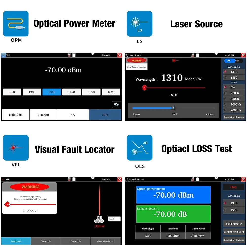 PEGATAH 5.55 Inch OTDR Tester MOT-50 OLED Touch Screen OTDR OPM VFL Optic Time-domain Reflectometer Utp Cable Optic Fiber Tester