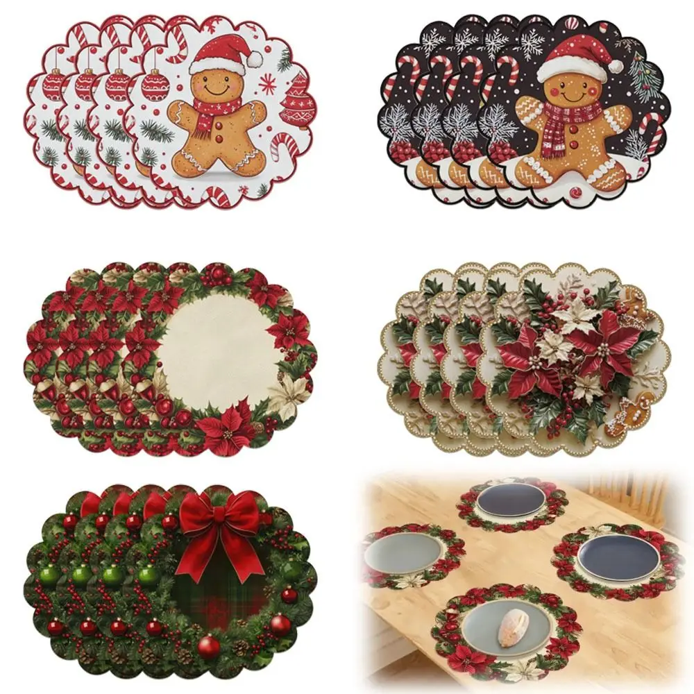

38cm Christmas Circular Waves Placemats Non Slip Heat Resistant Table Mats Christmas Decor Tablecloth