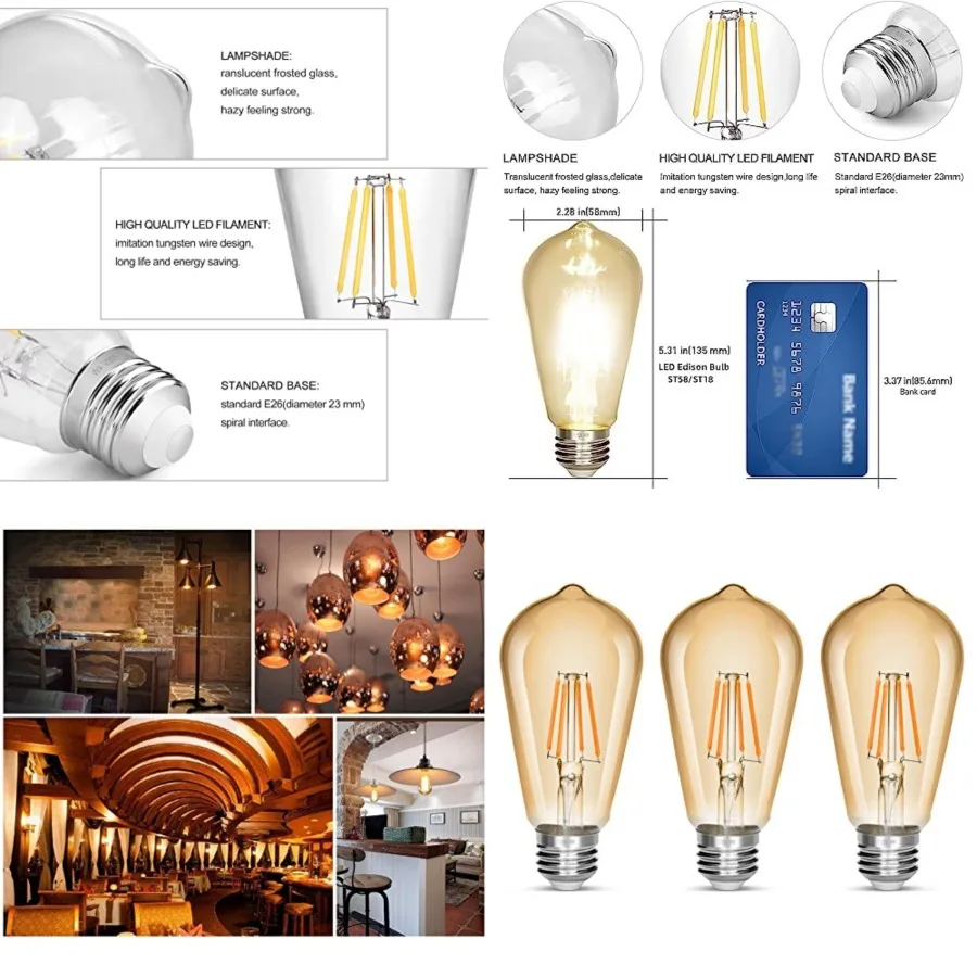 

LED Edison Bulb 4W, Antique 40W Vintage Edison Bulb, E26 Light Bulb Non Dimmable Led Bulb 450 Lumens 2300K