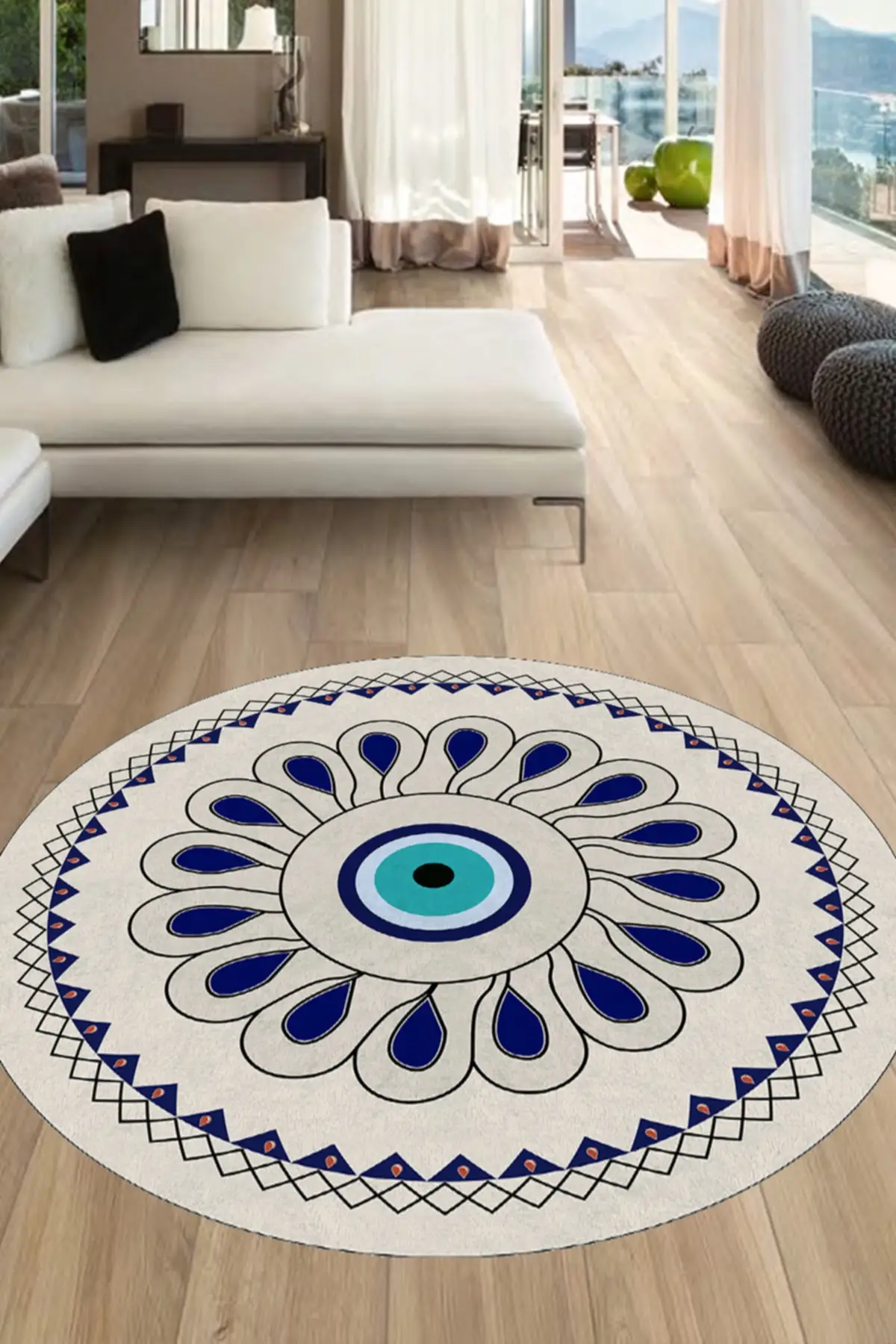 

Dovi digital printed non-slip floor carpet evil eye beaded carpet, round carpet and kitchen carpet carpet