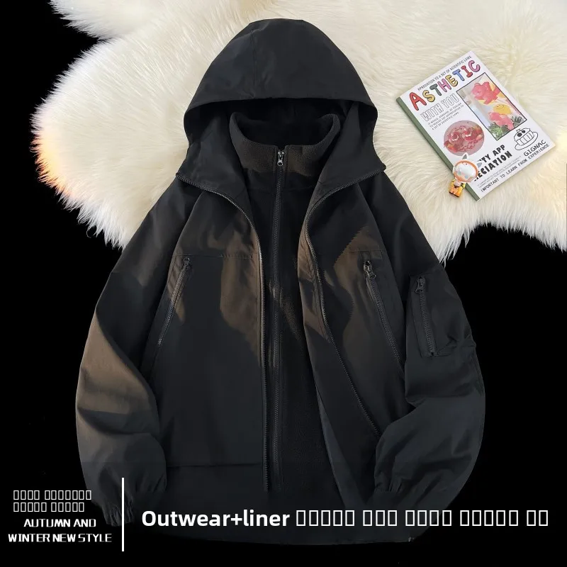 

Мужской комплект: куртка-трансформер с отстегивающейся внутренней подкладкой, осенне-зимняя, модная рабочая одежда, на молнии, из полиэстера, молодежная