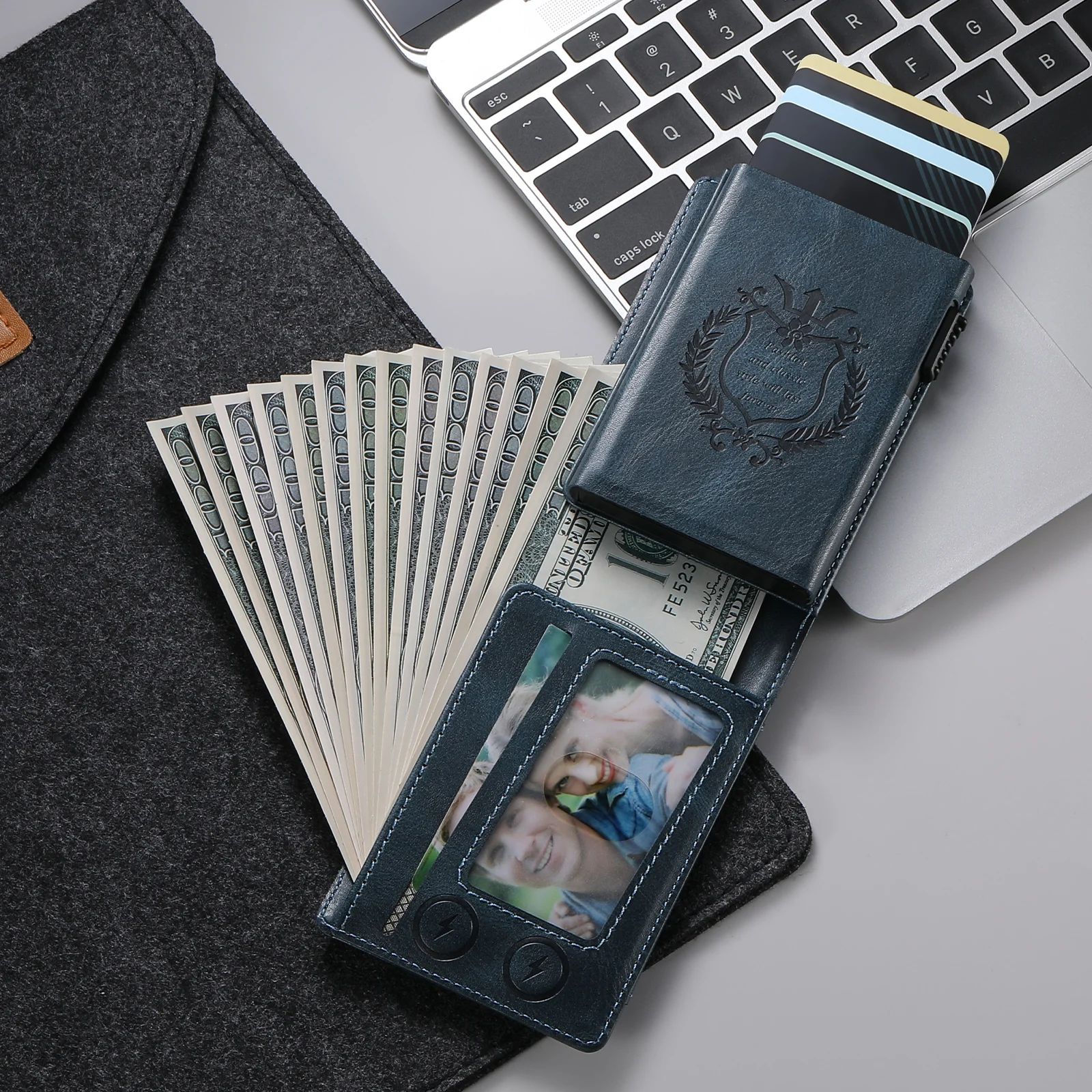 SUTENI Kartenetui mit Kartenfach, Flip-Cover aus Kunstleder, Kartenbox mit Knopfdruckfunktion, der die Karte automatisch herausbringt