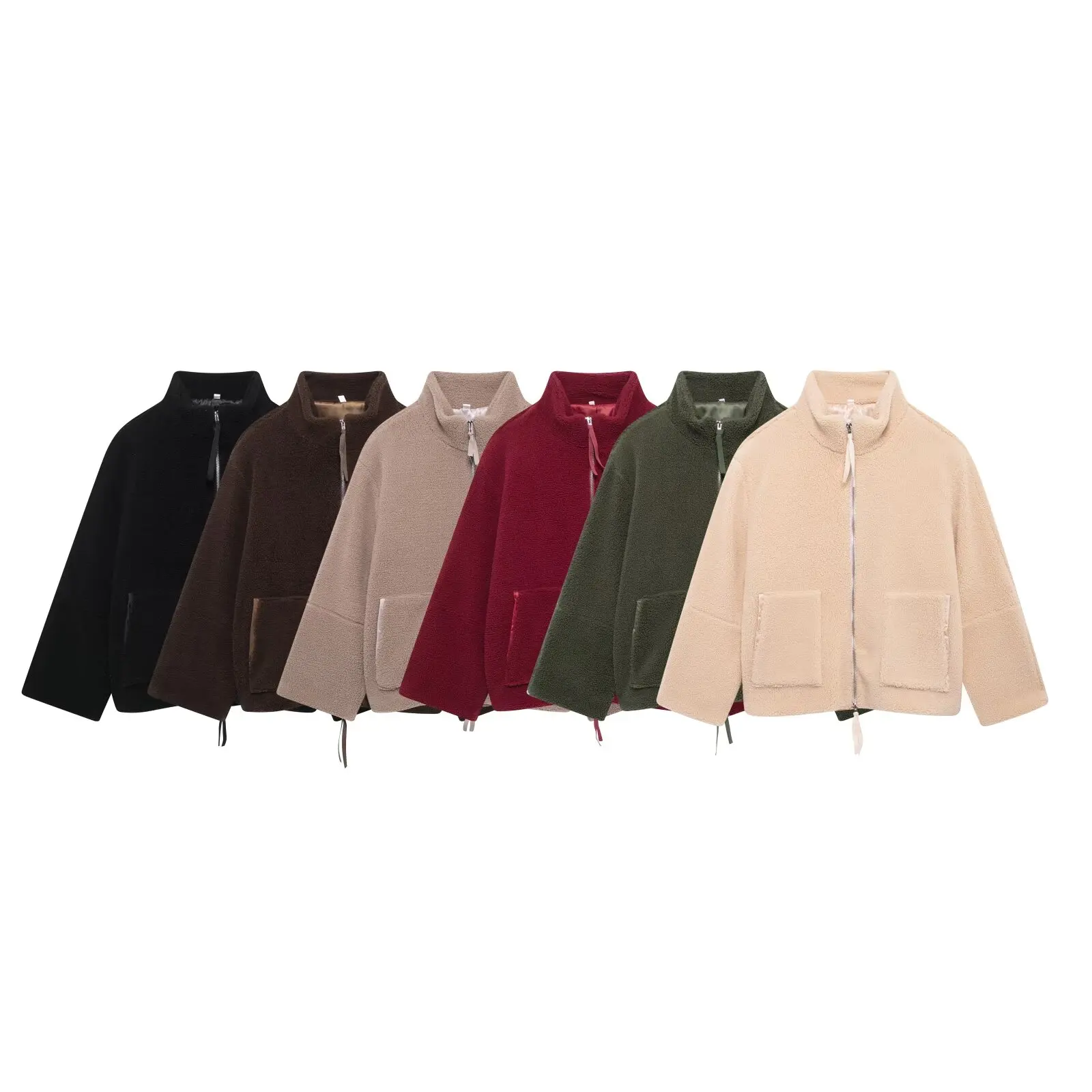 JNLEAOG Damen Faionable Teddy Fce Jaet Lose Reißverschluss Design Vielseitige Oberbekleidung Polyester Langer Sve Mantel mit hohem Kragen