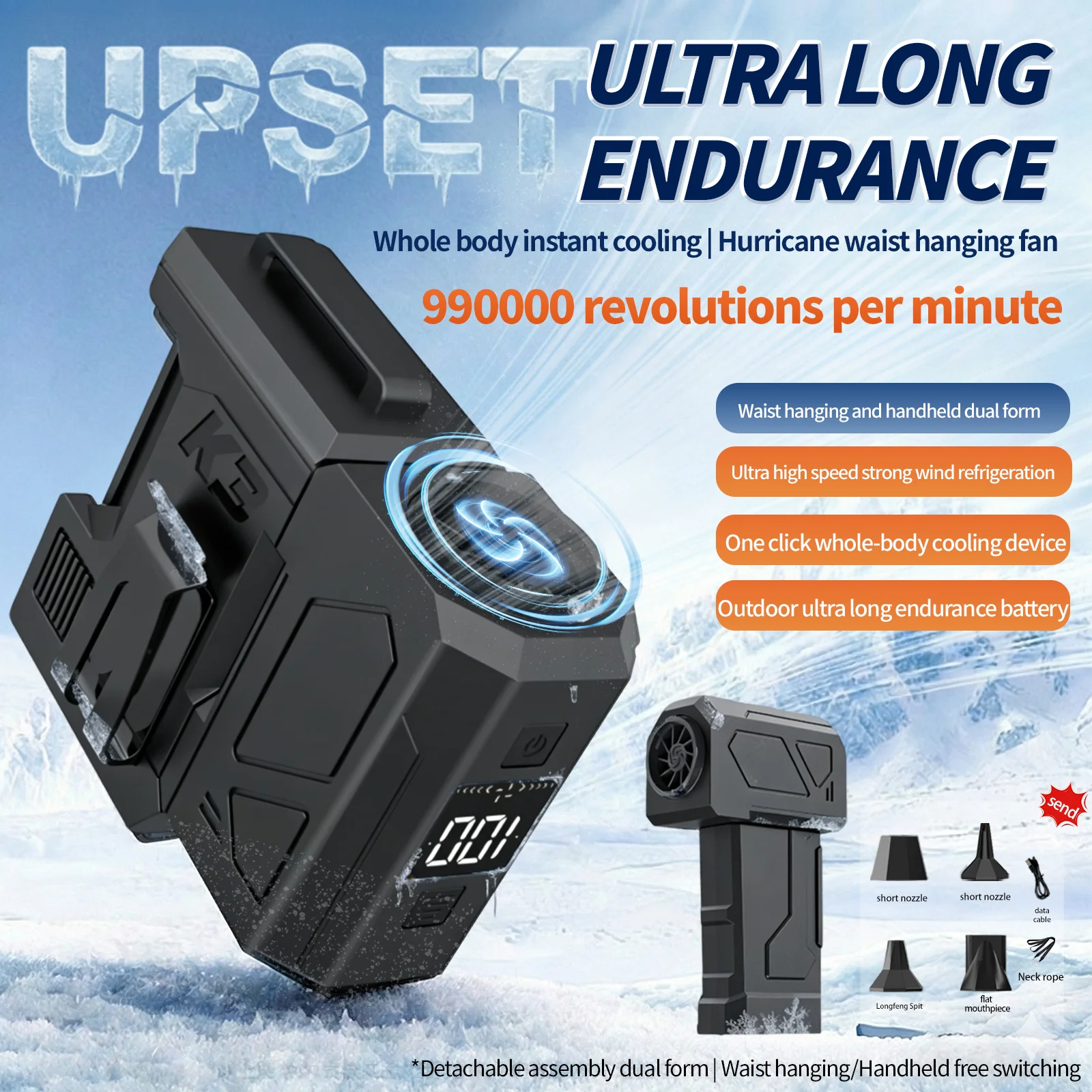 

NEW Extra-Large Battery Waist Fan Wearable Waist Fan Light Hands-Free Cooling for Outdoor Jobsite Travel Long Range For Outdoor