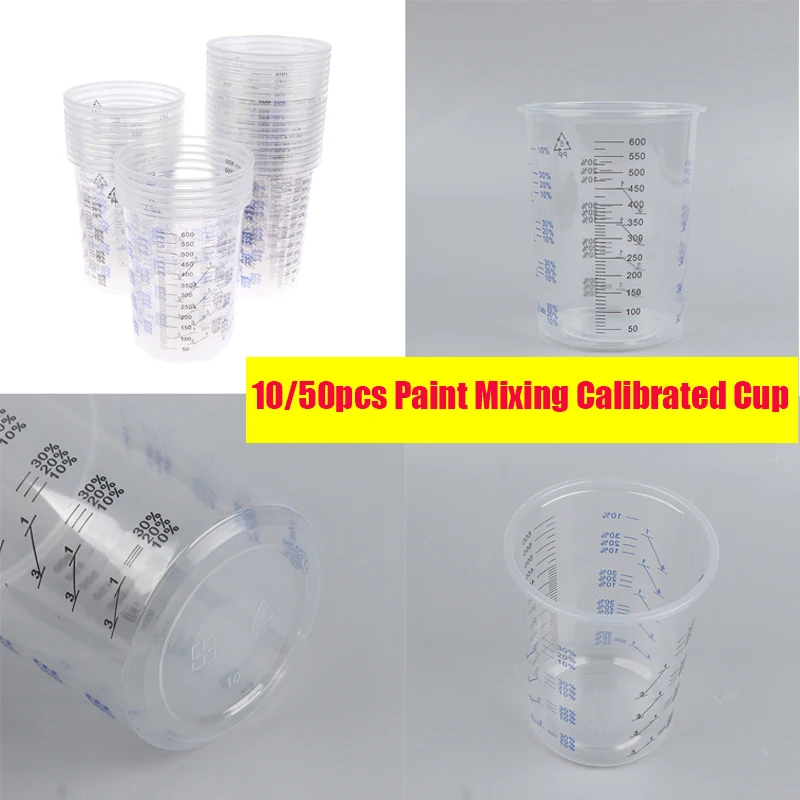 10/50pcs Color Random Paint Mixing Calibrated Cup Plastic Thick PP Measuring Cup Mixing Cups 600ml Mixing Pots