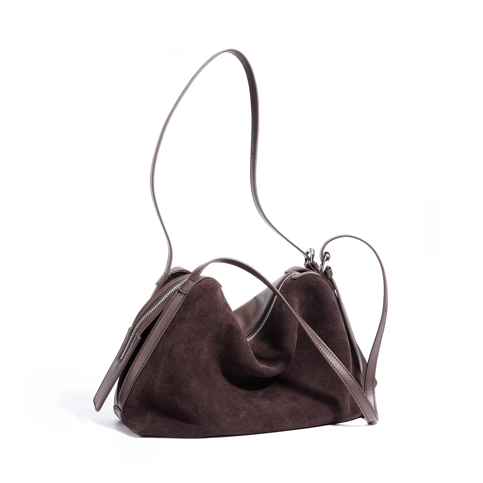 Autumn/Winter Suede Leather Tote Bag For Women Premium Texture Retro Commuter Handbag Hobo-style Genuine Leather Shoulder Bag