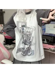 Long Sleeved T-shirt Japan Anime Lovely Kitten Printing Detachable Female Summer Loose Fitting Soft Girl Appear Thin Round Neck