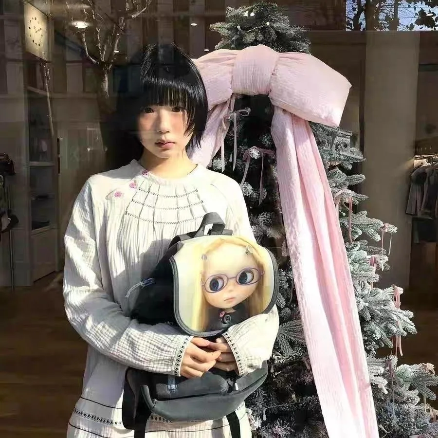 Coyseio Small Doll Blythe Edition Cartoon Backpack Double Shoulder Bag Sweet School Style Medium Waterproof Polyester Inner