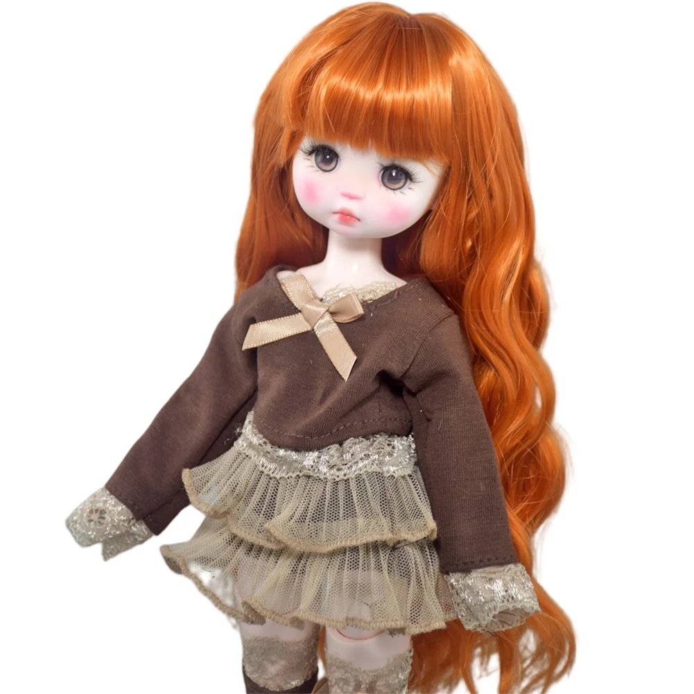 

YUTOTUE 30cm Height Cute Girl Doll Toy Orange color Curly Wig Fashion Outfits Full Set Mini Doll Gift