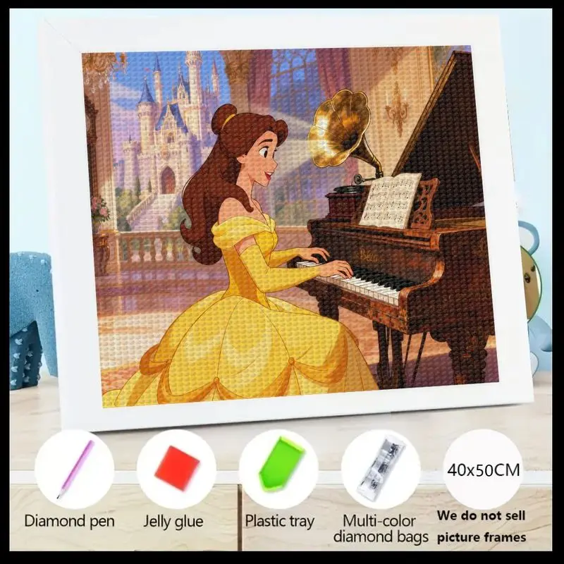 

1 шт., очаровательная принцесса Диснея, Белль, играющее на фортепиано, 5D набор для алмазной живописи, полная дрель, вышивка кристаллами и стразами, художественное ремесло S