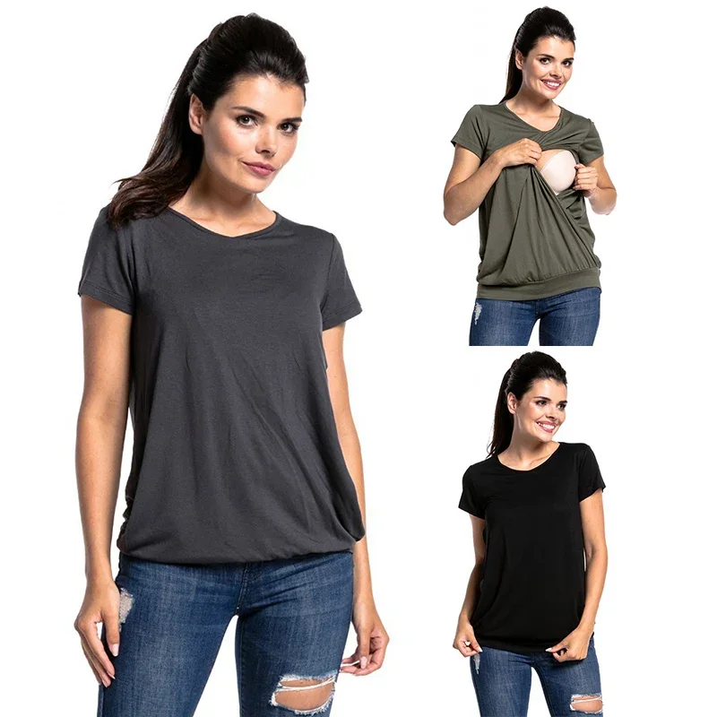 New Maternity T Shirt Maternity Shirt Breastfeeding Casual Short Sleeve Top Vest Pregnancy Breastfeeding Nursing Shirt Cotton