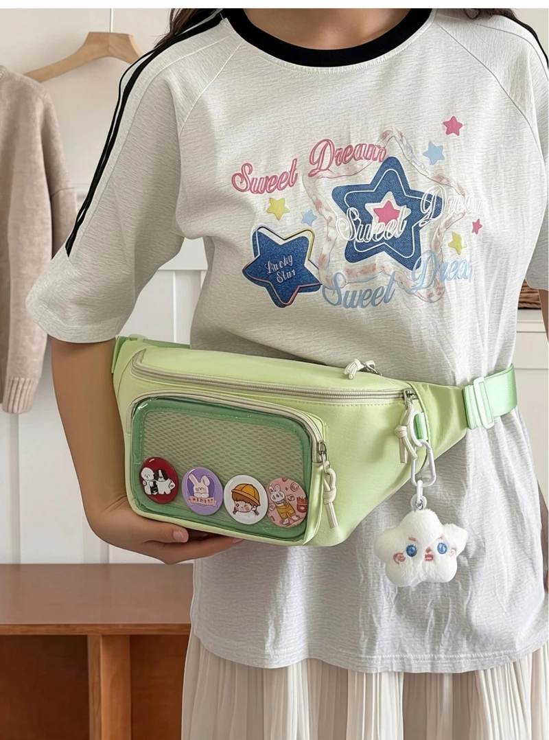 Neue süße Anime Ita Bag – Stylische Damen-Outdoor-Fahrrad-Umhängetasche, transparente Bauchtasche für Mädchen, DIY Comic-Display-Schultertasche – Detail 8