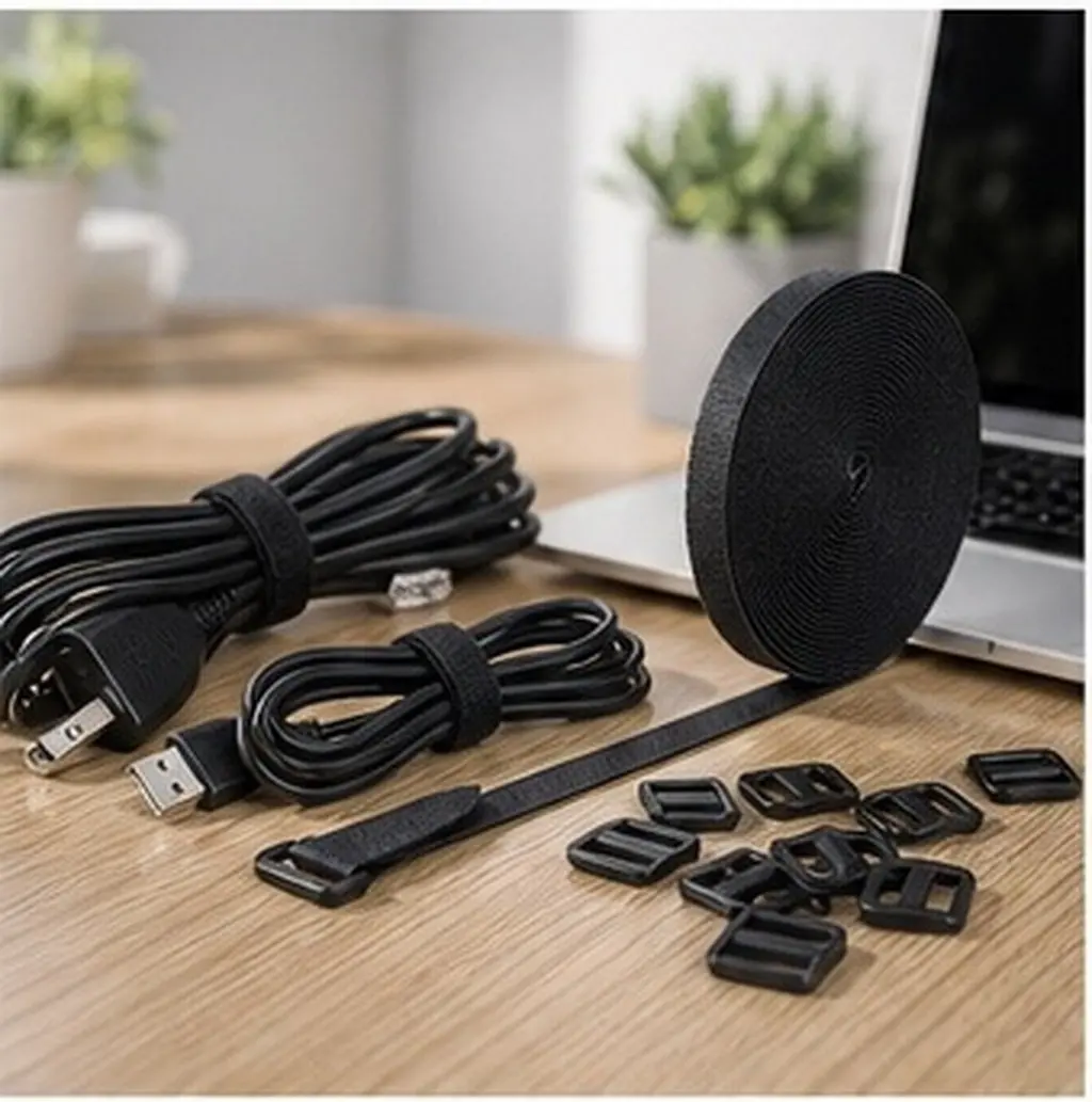 1Set Cable Tightening Strap Electric Cable Tie Adjustable Hook Loop Buckle Reusable Nylon Fastening Securing Cord Organizer