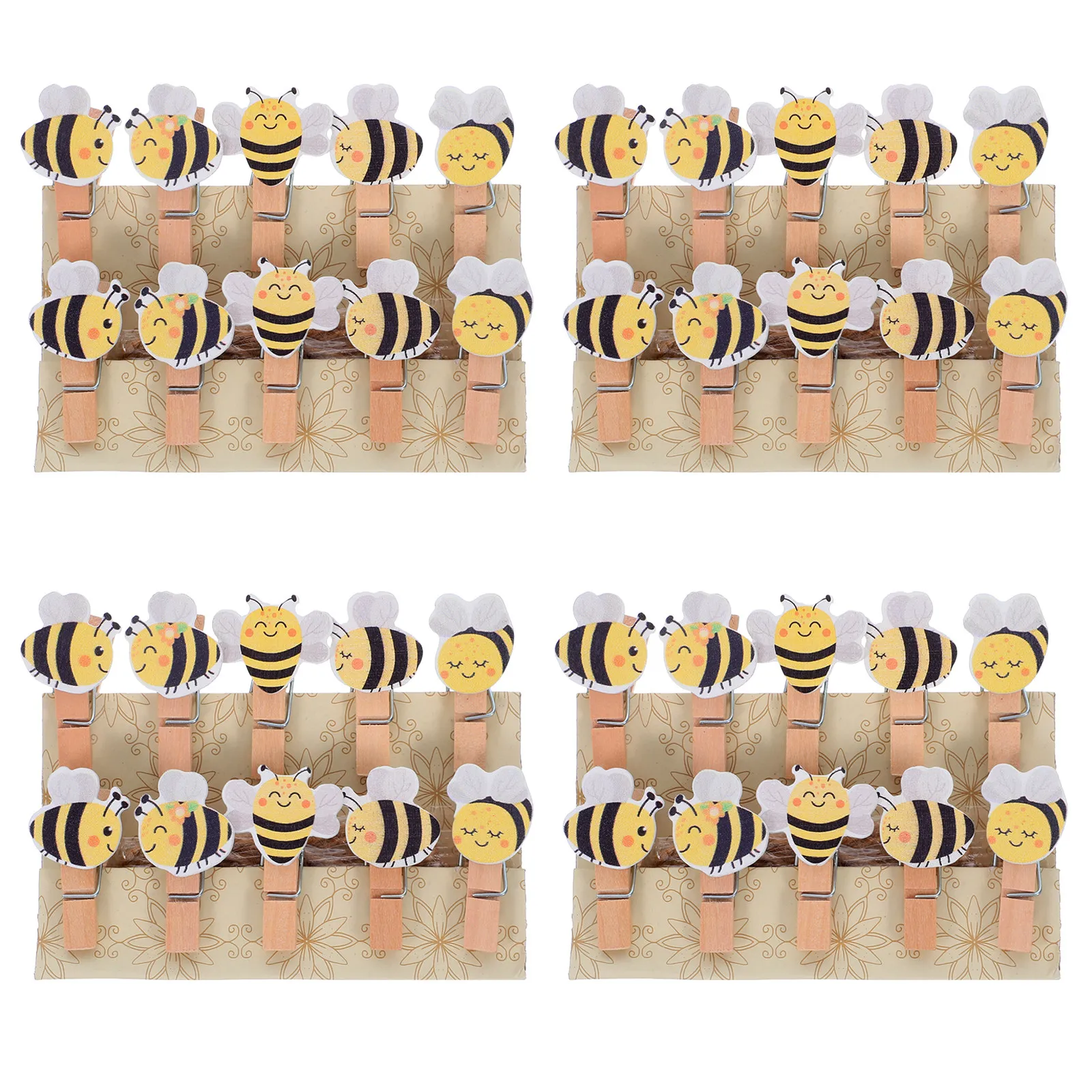 50Pcs Bee Wooden Clothespins Mini Photo Display Clips for Pictures Artwork Hanging Kitchen Cereal Bags Craft Supplies Party