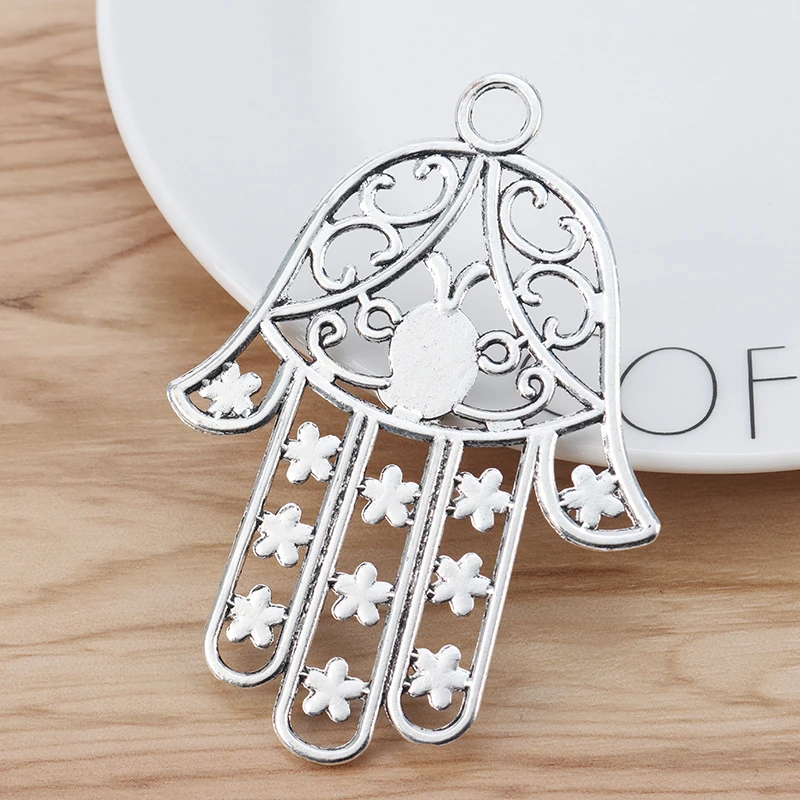 2 Pieces Tibetan Silver Large Hamsa Hand Charms Pendants for DIY Necklace DIY Jewelry Making Findings Accessories 85x62mm