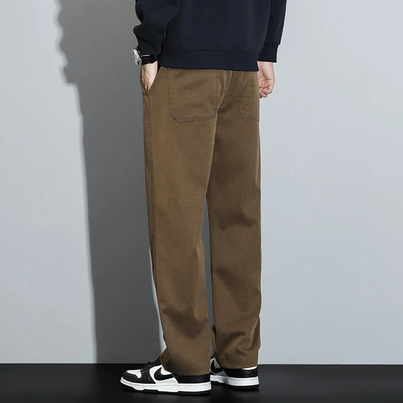 남성 Lyocell 스트레이트 느슨한 탄성 허리 청바지 2025 가을 겨울 패션 브랜드 편안한 다목적 바지 플러스 사이즈 5XL