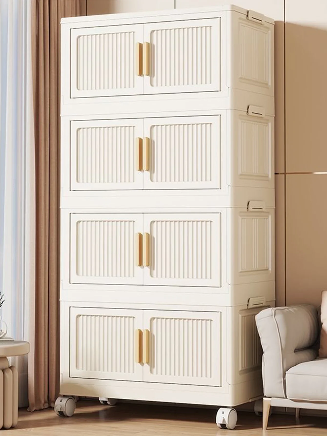 

Foldable Storage Cabinet for Sundries, Transparent Drawer, Refrigerator