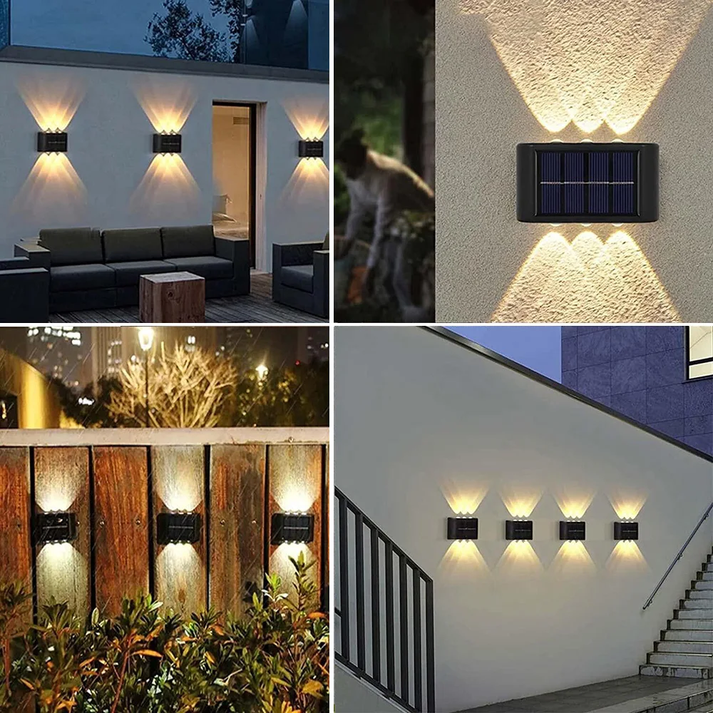 Luces solares led impermeables, lámpara de pared, arriba y abajo, valla, jardín, Patio, paisaje, iluminación exterior, decoración de Patio, 2, 4,