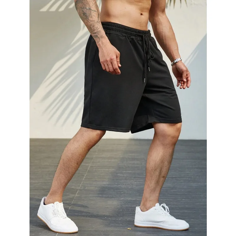 شورت رجالي برباط صلب مقاس كبير باللون الأزرق الداكن والأسود. ملابس رياضية قطنية، ولياقة بدنية، وشورت مريح كاجوال للرجال #5