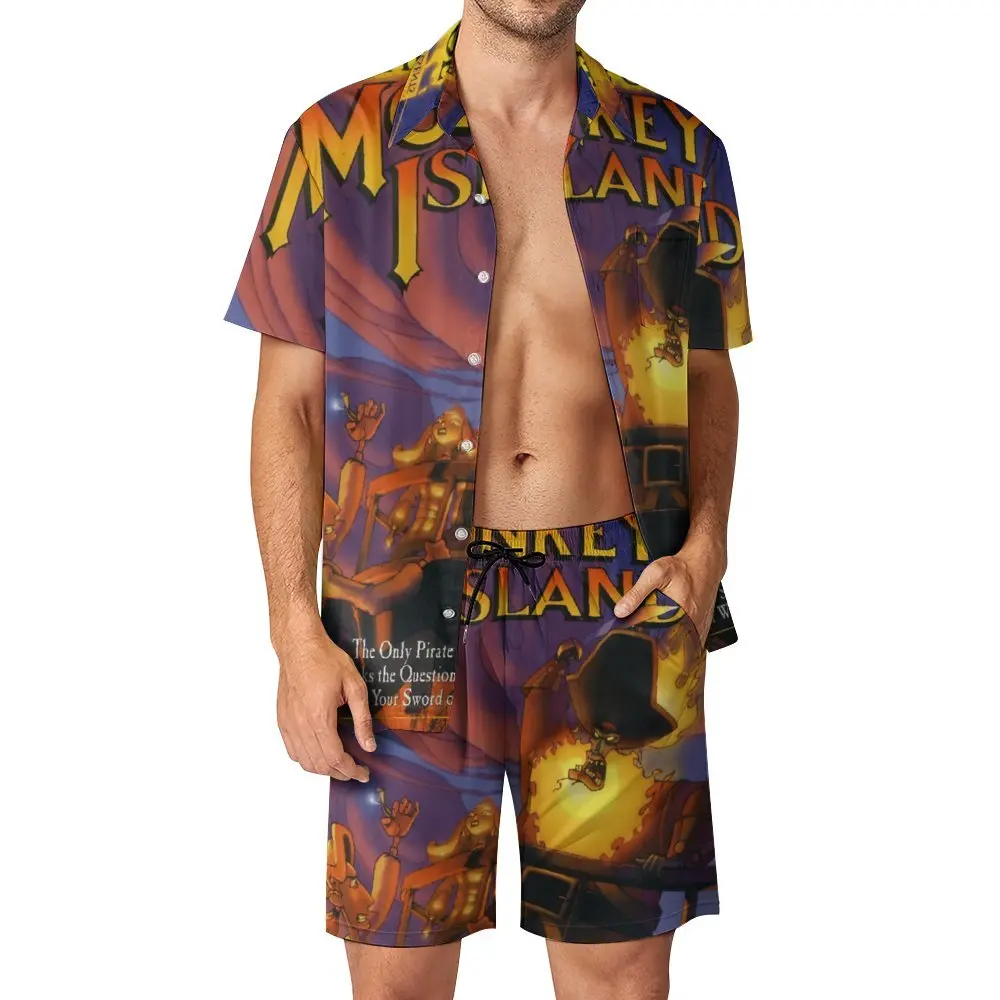 THE CURSE OF MONKEY ISLAND Men's Beach Suit Graphic Cool 2 Pieces Suit  High Grade  Going Out Eur Size