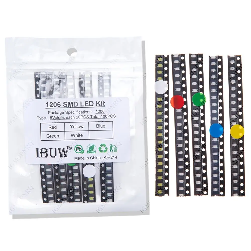 100pcs each 20pcs 1206 SMD LED light Package LED Package Red White Green Blue Yellow 1206 led light-emitting diode