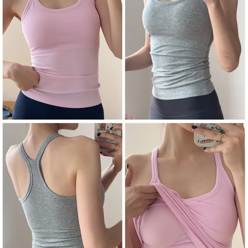 

Seamless Yoga Tank Top Women's Sport Running Quick-Dry Fitness Wear with Bra Padding Ribbed Tank Sports Top Bras for Woman Gym