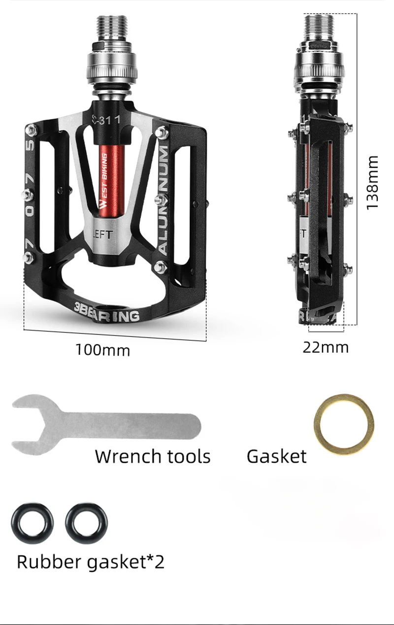 WEST BIKING Schnellspanner-Faltpedale aus 7075 Aluminiumlegierung, Ultraleicht, 3 Lager, Rutschfest, Verbreiterte Pedale für MTB und Rennräder – Detail 4