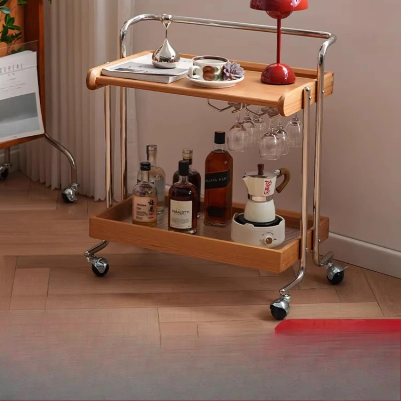 Solid wood cherry wood, removable trolley, sofa edge, Nordic shelves