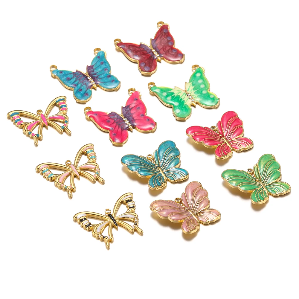 5pcs Stainless Steel Enamel Leaf Flower Butterfly Charms Pendants for DIY Jewelry Earrings Making Necklace Bracelet Supplies