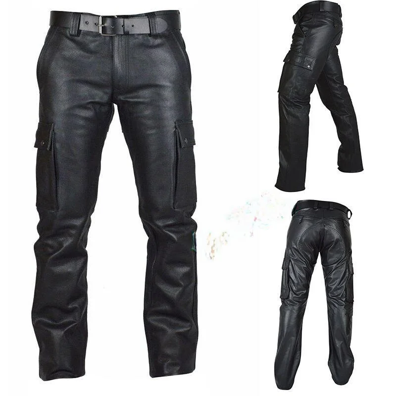 

Мужские кожаные брюки свободного кроя в городском стиле, однотонные, повседневные, из натуральной кожи