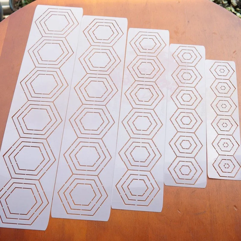 5PCS Hexagon Quilting Ruler Set, Plastic Stencils for Grandmother's Flower Garden Patchwork DIY
