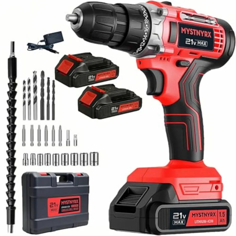 

Аккумуляторная дрель-шуруповерт 21В MAX, комплект с 2 аккумуляторами и зарядным устройством, 26 насадок, быстрозажимной патрон 3/8 дюйма, 2 регулируемые скорости, 24+1 положение