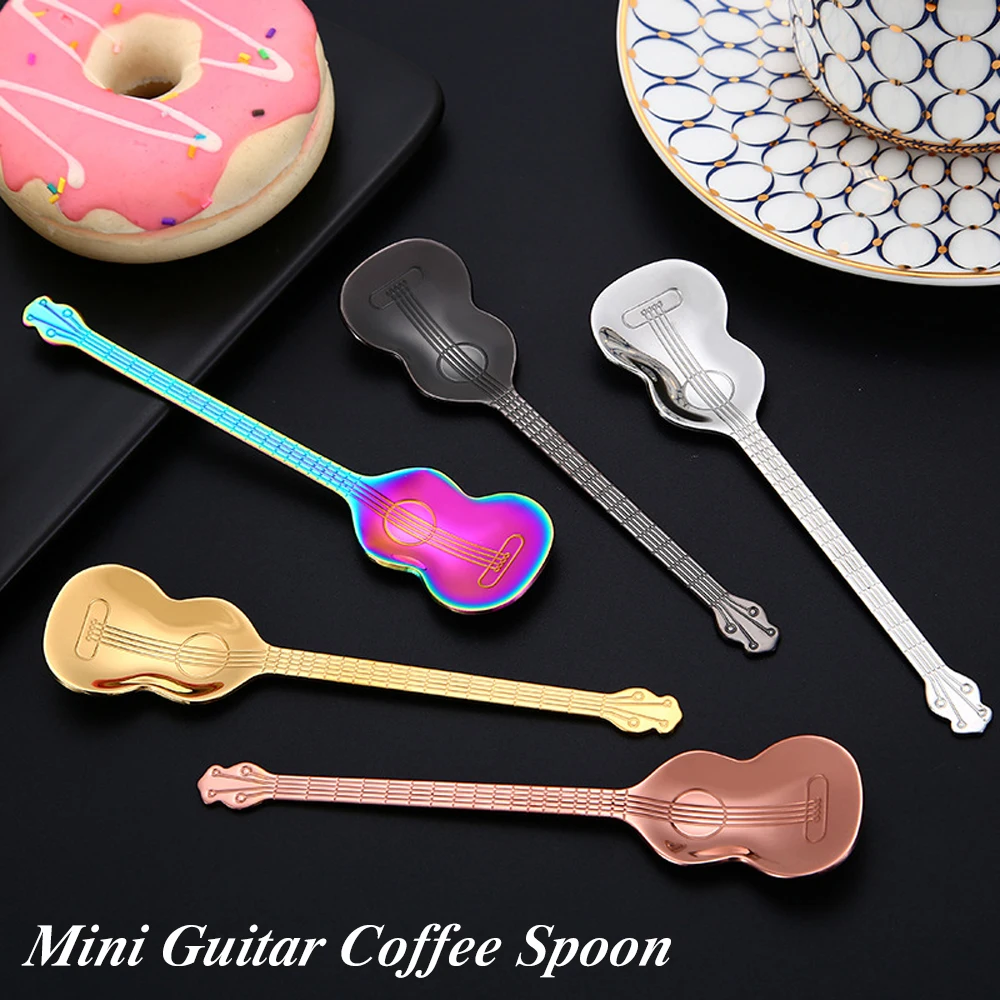 Cucharitas de café con mango largo para guitarra, cucharillas bonitas para postres, helados, polvos, regalo Kawaii