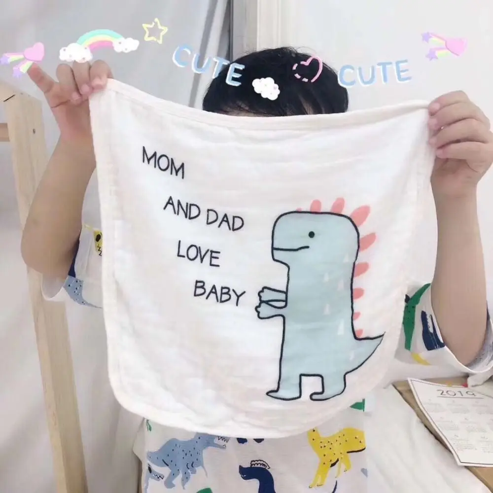 

5PCS Burp Cloth Baby Gauze Towels Face Wipes Super Soft Pure Cotton Square Towels Handkerchief Scarf Cartoon Infan Washcloth