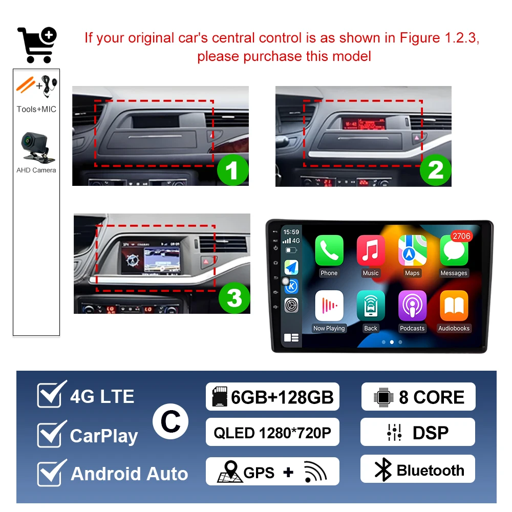 Draadloze Carplay Voor Citroen C5 2008 2009 2010-2016 Android AUTO Autoradio Multimedia Speler GPS Navigatie WIFI DSP Stereo BT