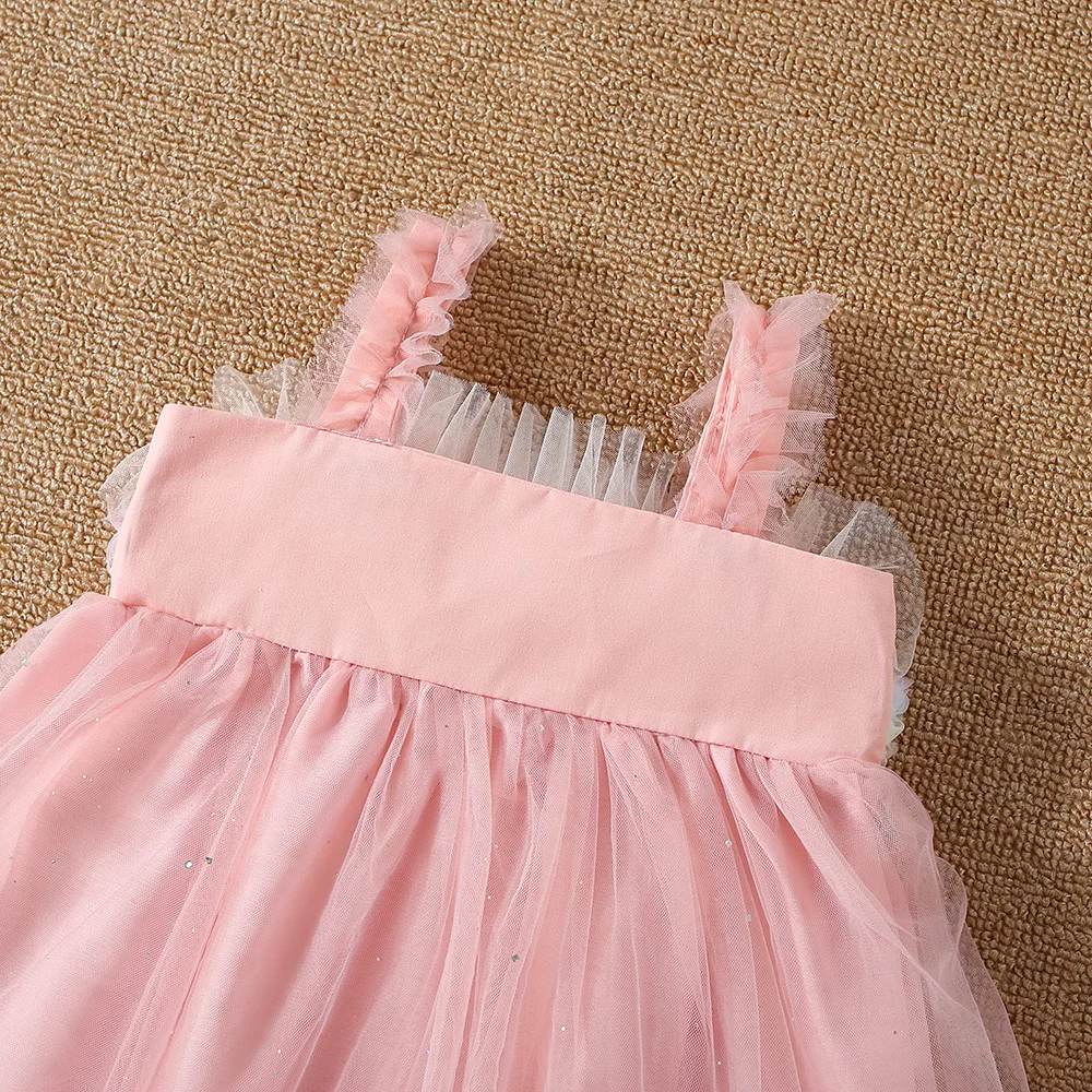 Summer baby girl dress 0-3-year-old baby girl color mesh patchwork solid mesh suspender princess dress