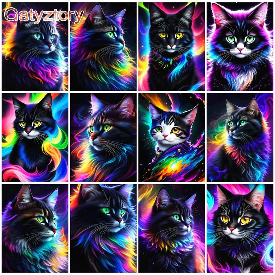 

GATYZTORY Oil Painting By Numbers Colorful Cat For Adults Diy Kits Drawing On Canvas Picture Of Coloring By Numbers Animal Home