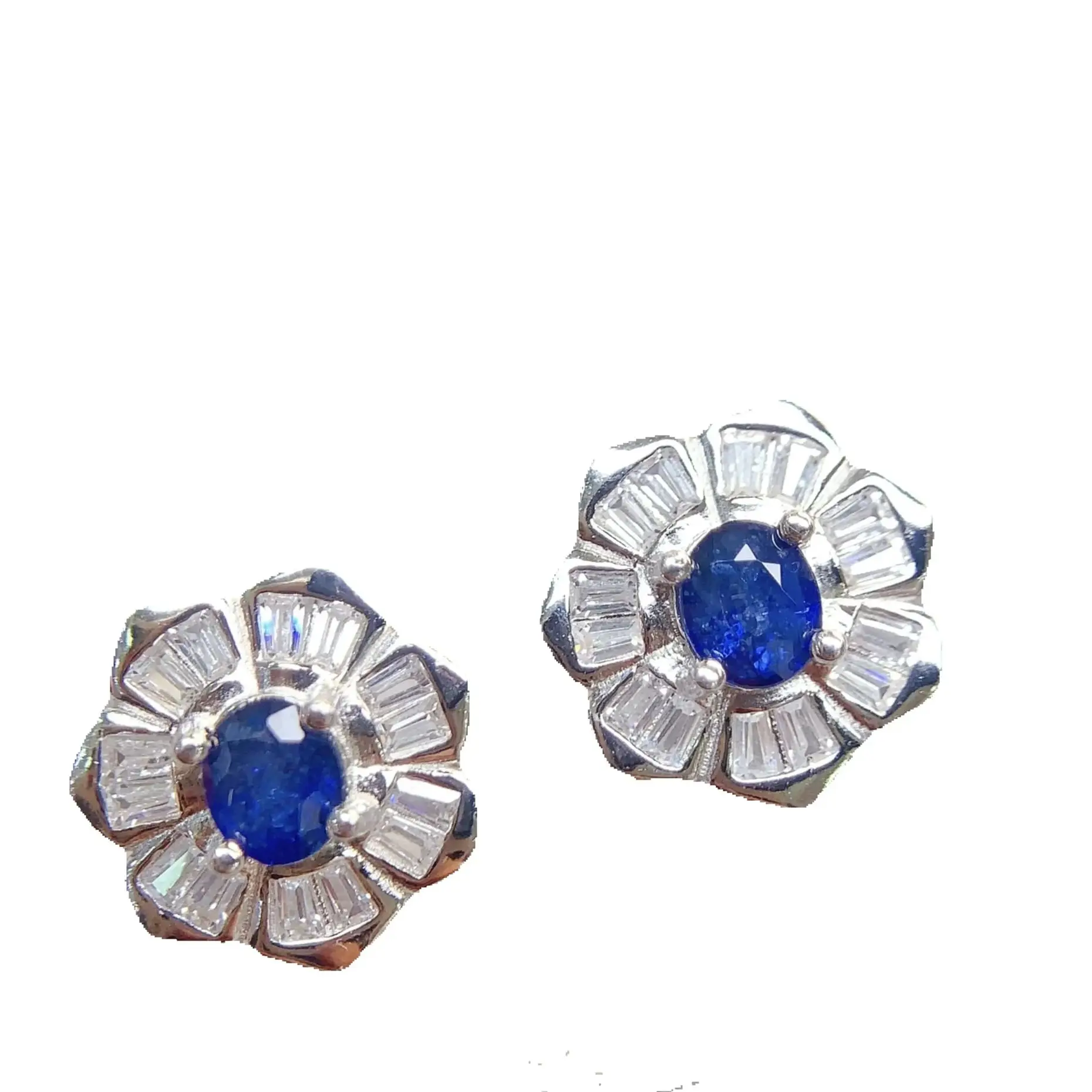 

SHILOVEM 925 sterling silver sapphire Stud Earrings New Birthday Christmas Gift Fashion Wholesale Women 4*5mm le040599agl