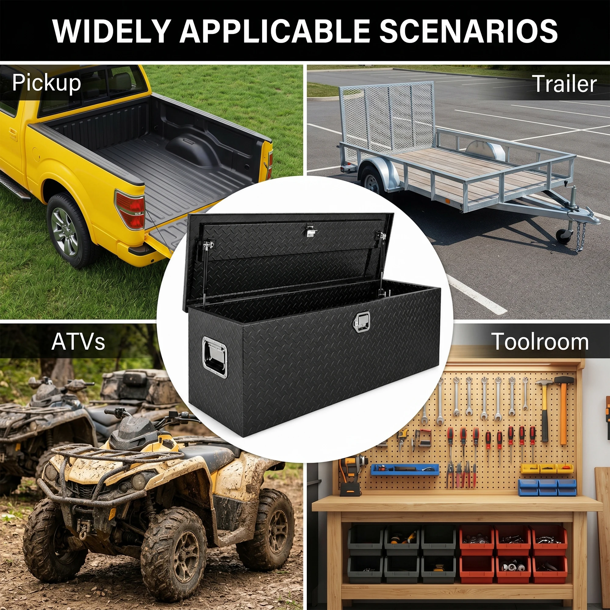 Aluminum Truck Bed Tool Box, 30/39/48 in Diamond Plate Tool Box with Lock | Weatherproof Trailer Storage Chest Box with handles, Lock and Keys for Pickup, Truck, RV, Trailer & Garage