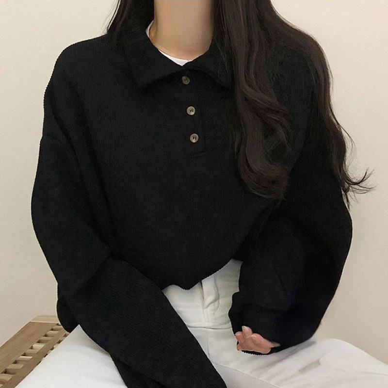 Sweatshirts Women Kawaii Pure Simple New Autumn Turn-down Collar Preppy Style Fashion Tender Girlish Loose Basics Ulzzang Female