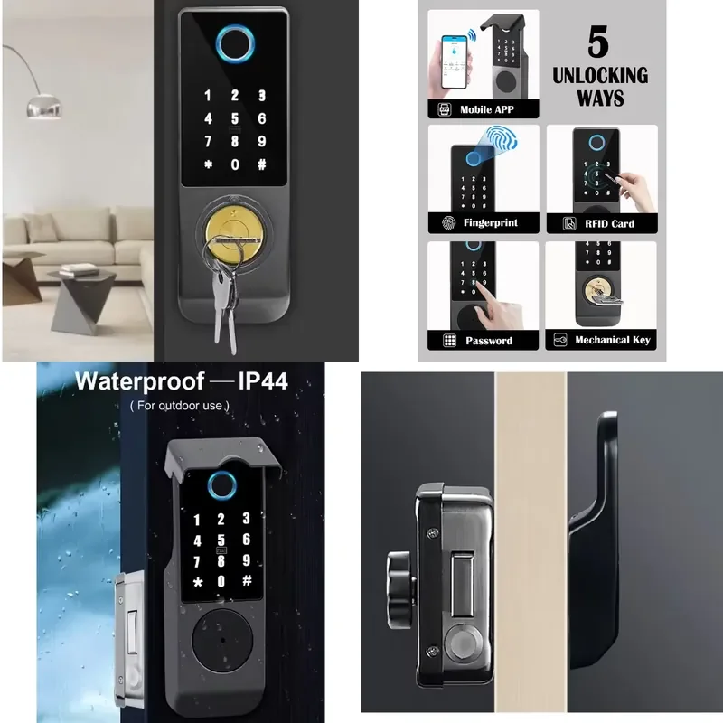 Smart /TTLock Fingerprint Keyless Waterproof Outdoor Aluminum Door Deadbolt for 4 AA Batteries 3-Year Warranty