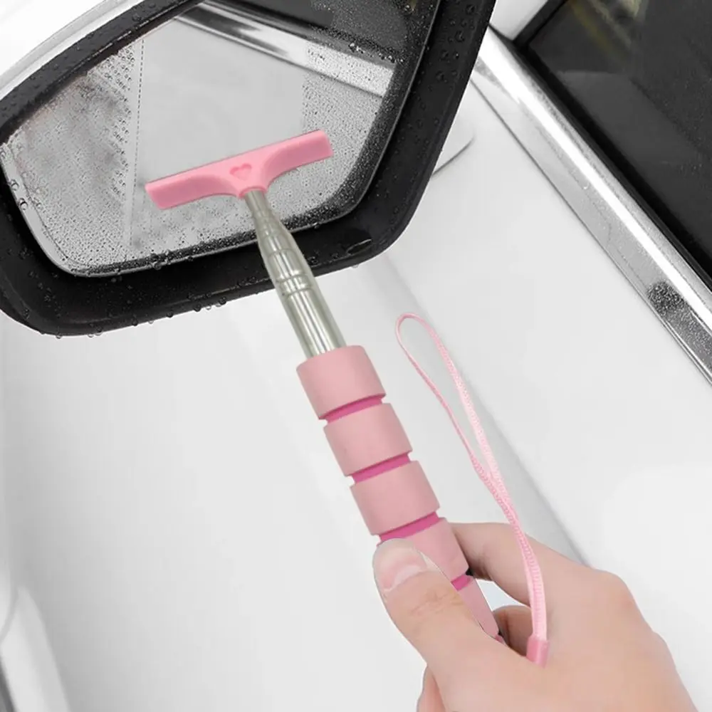 Car Rearview Mirror Wiper Stainless Steel Telescopic Retractable Layered Brush Head Window Wash Cleaning Brush Handheld Wiper