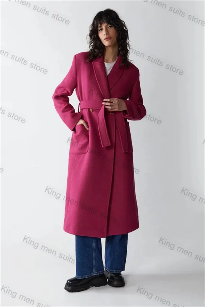 

Dark Red Cashmere Woolen Women Suit 1 Piece Blazer Overcoat With Belt Custom Made Formal Winter Thick Wedding Tuxedo Jacket Coat