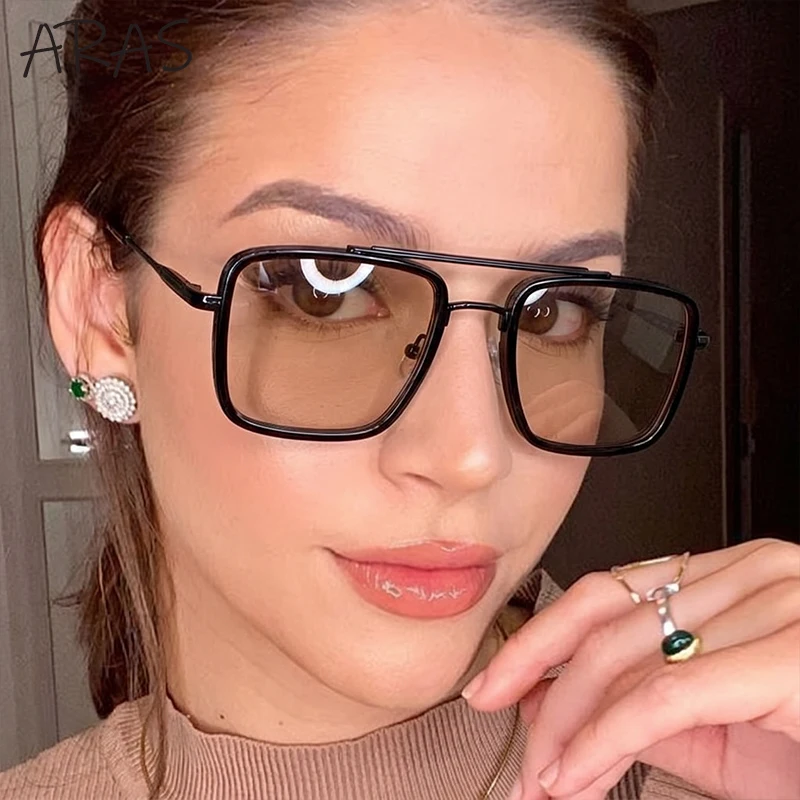 Square Big Frame Sunglasses Women 2026 Luxury Designer Oversized Retro Vintage Metal Sun Glasses Steampunk Double Bridge Eyewear