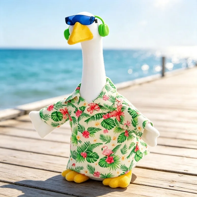 Tropical Flamingo Statue Outfit Hawaiian Shirt Pink Green Adjustable 23 Inch Summer Beach Pool Party Garden Decor,Without Goose