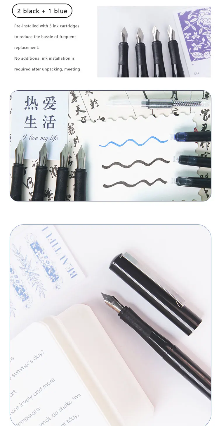 Neue 4 Nib Kalligraphie Brunnen Stift Verlängern Halter mit 3Pcs Tinte für Schreiben Kugelschreiber Patrone Geschenk Box Büro Schreibwaren liefert – Detail 5