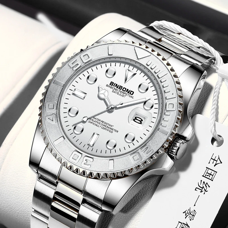 Binbond 930 moda rosa ouro relógio de quartzo masculino luz noturna calendário à prova dwaterproof água esportes masculino cinto de aço relógio de quartzo